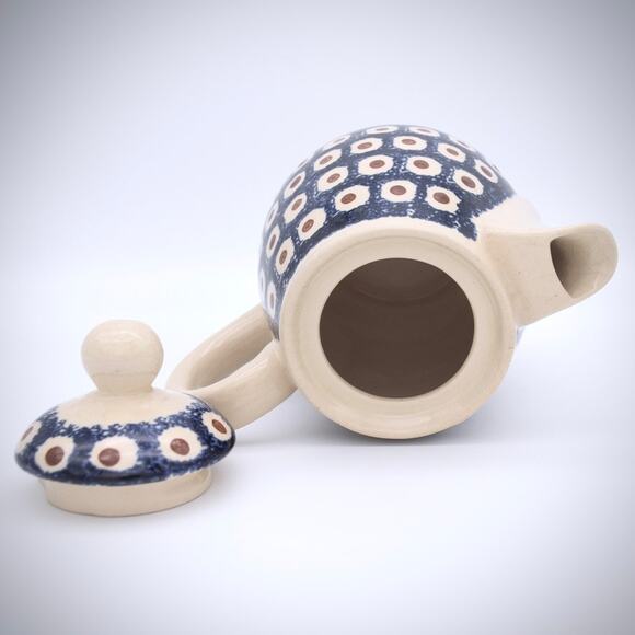 Vintage Bunzlau Ceramic Teapot Peacock Eye Pattern - Picture 6 of 10